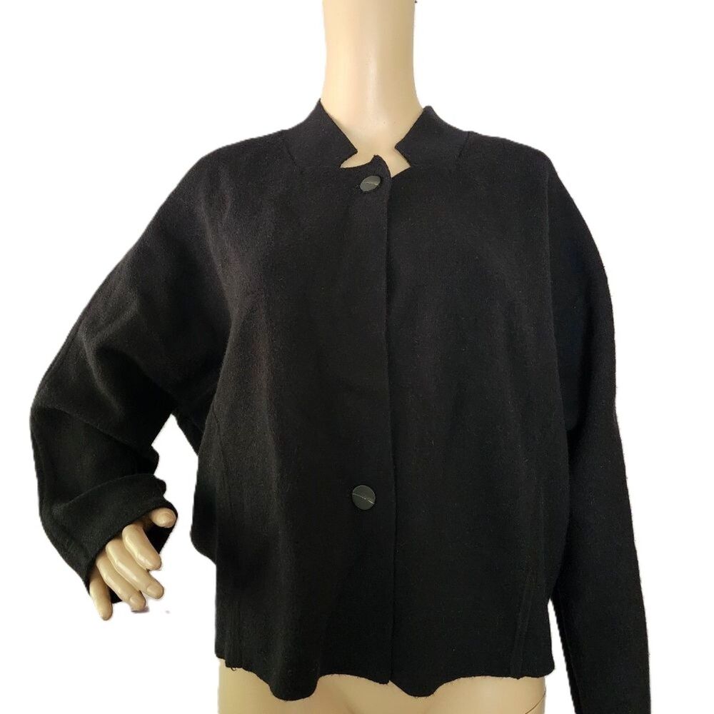 Kerisma Issa Sweater Jacket S/M Black Angora Viscose Knit Batwing Button Up